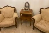 Three piece set comprising of two arm chairs and one sofa in very good to excellent condition.
