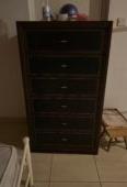 Wood and leather bound chest of drawers for sale in excellent condition.