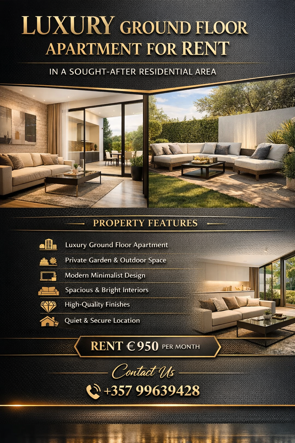 ΕΝΟΙΚΙΑΖΕΤΑΙ Πολυτελές Ισόγειο Διαμέρισμα- FOR RENT – Luxury Ground Floor Apartment